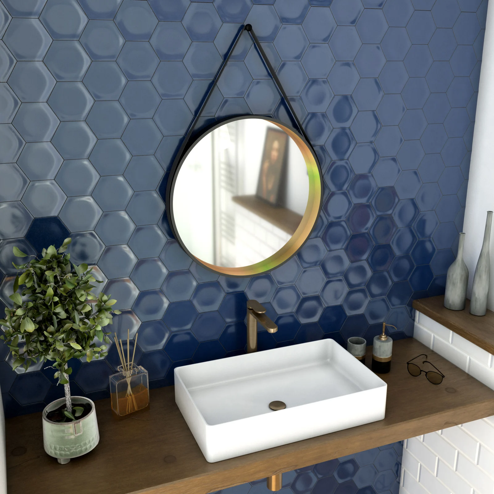 Miroir salle de bain rond - diamètre 55cm - noir mat et finition bronze - CIRCLE HORUS Miroir salle de bain rond - diamètre 55cm - noir mat et finition bronze - CIRCLE HORUS