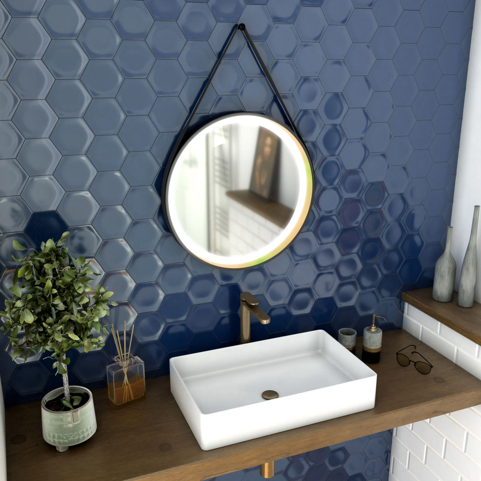 Miroir salle de bain rond - diamètre 55cm - noir mat et finition bronze - CIRCLE HORUS LED Miroir salle de bain rond - diamètre 55cm - noir mat et finition bronze - CIRCLE HORUS LED