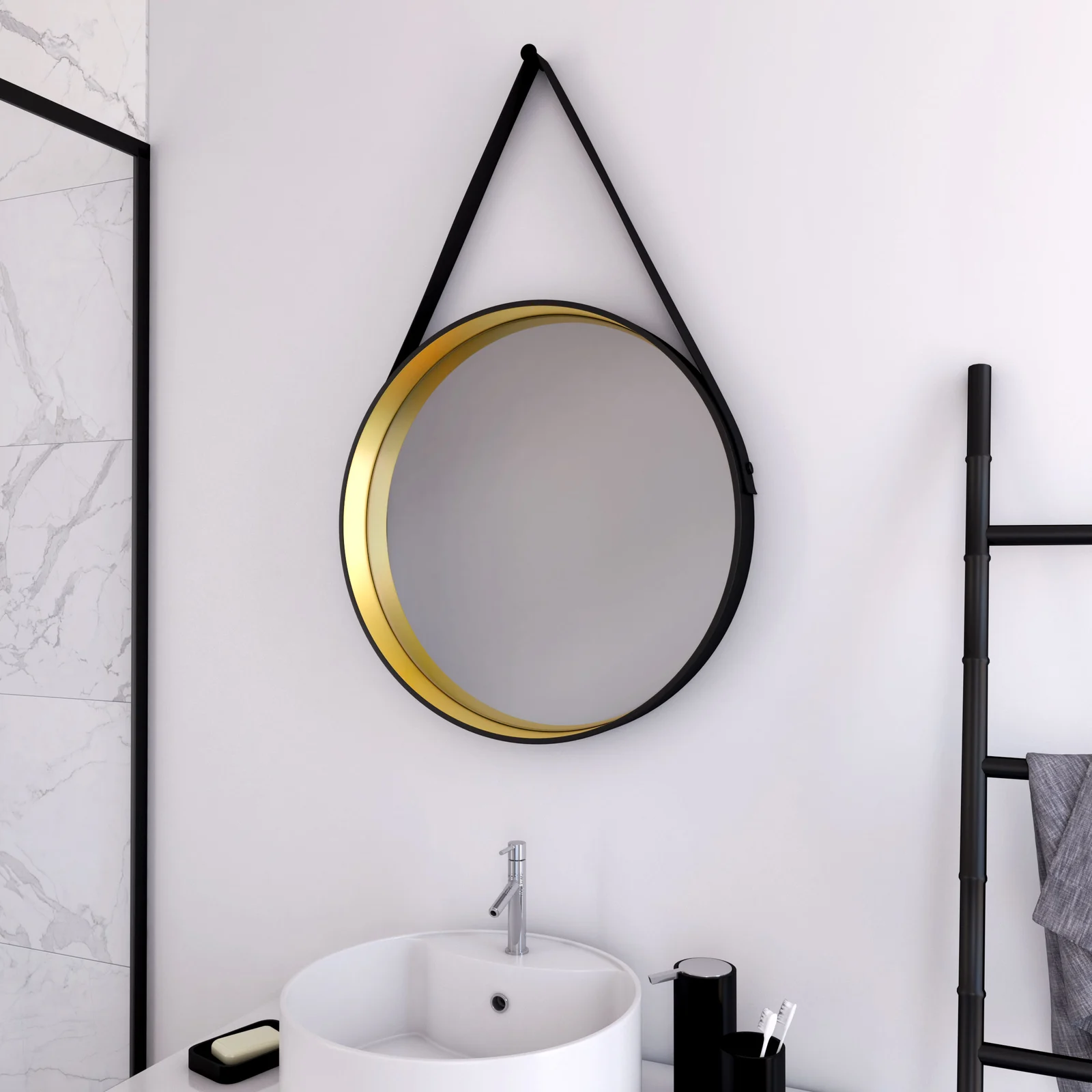 Miroir salle de bain rond type barbier - diamètre 50cm - BARBER GOLD