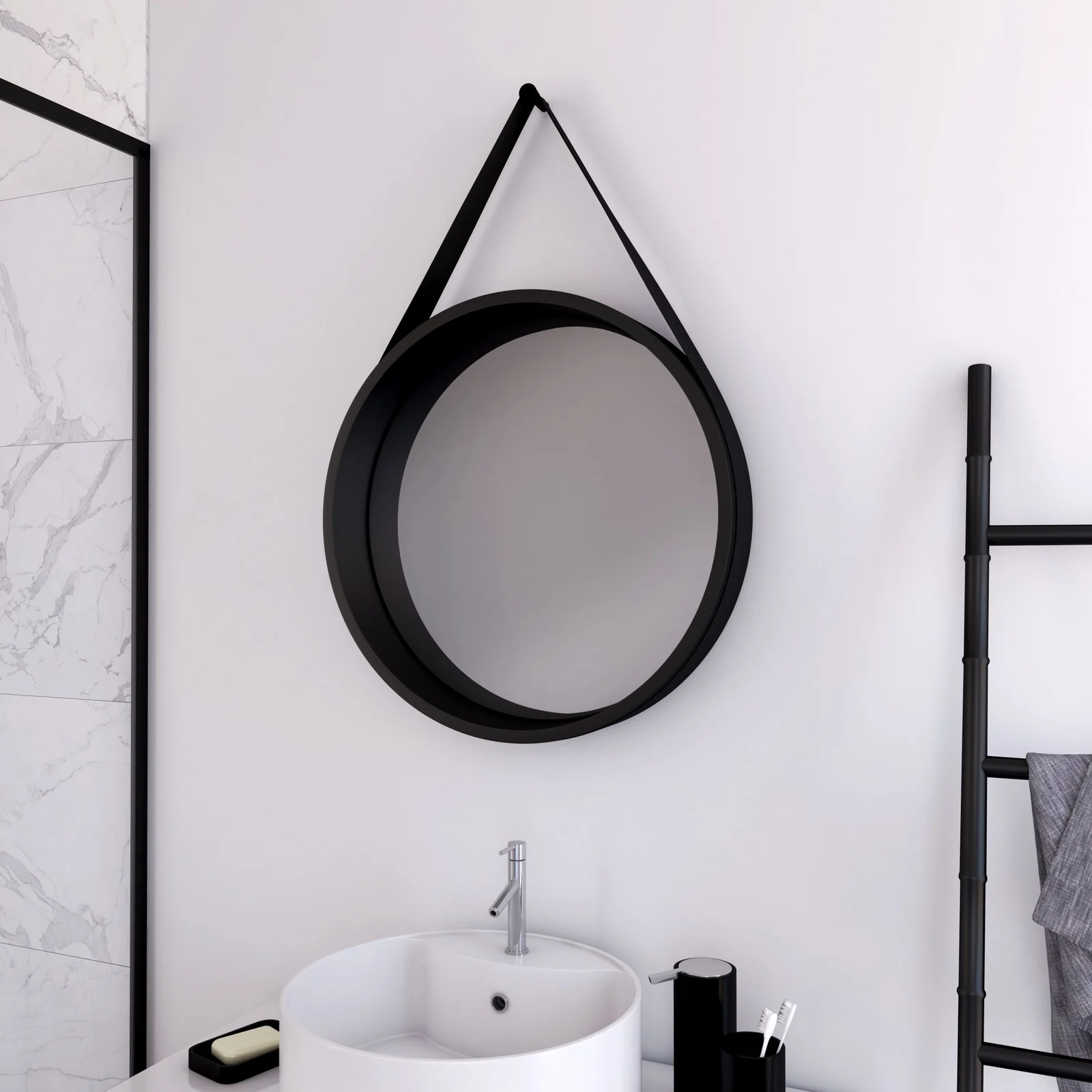 Miroir salle de bain rond type barbier - diamètre 50cm - BARBER DARK Miroir salle de bain rond type barbier - diamètre 50cm - BARBER DARK