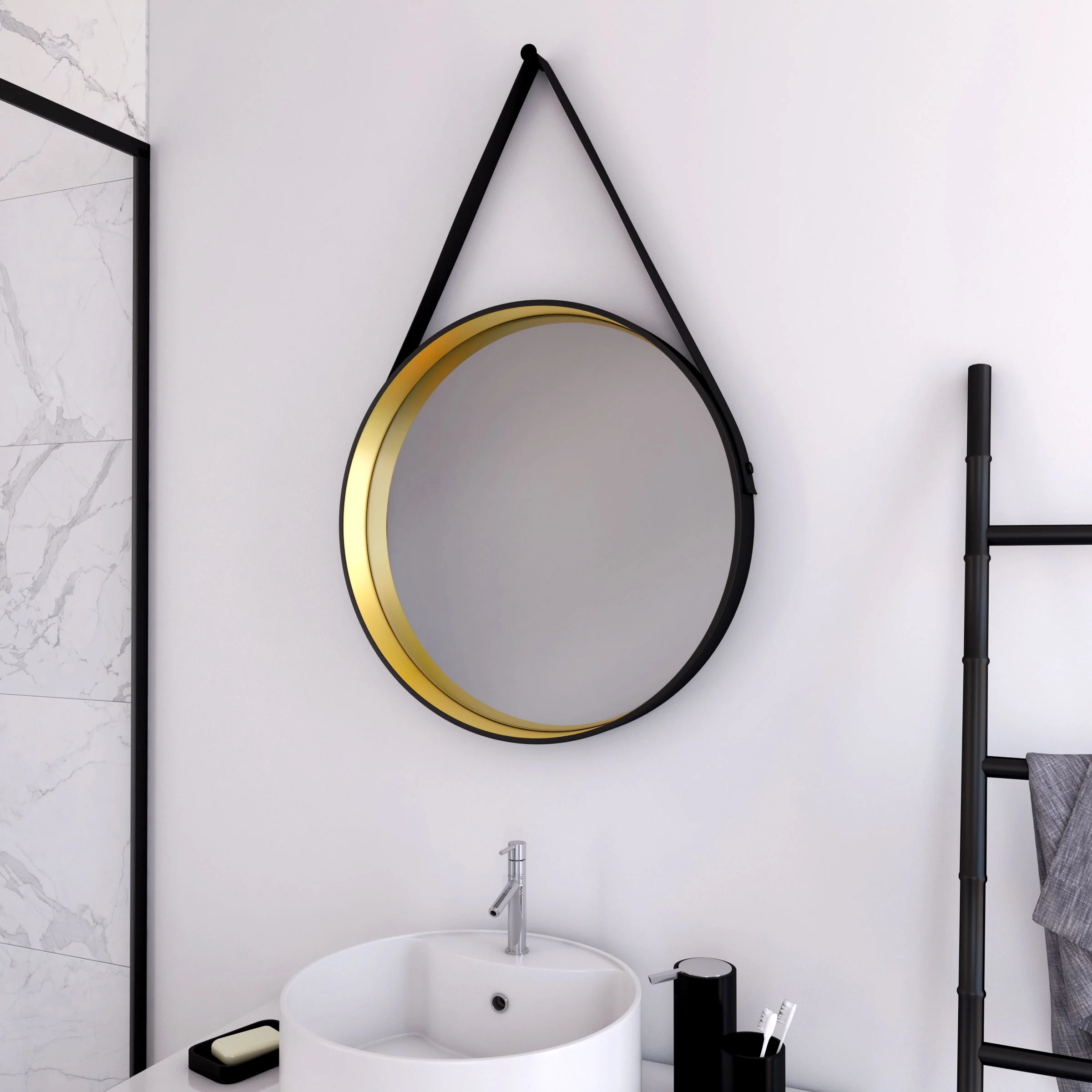 miroir rond doré salle de bain