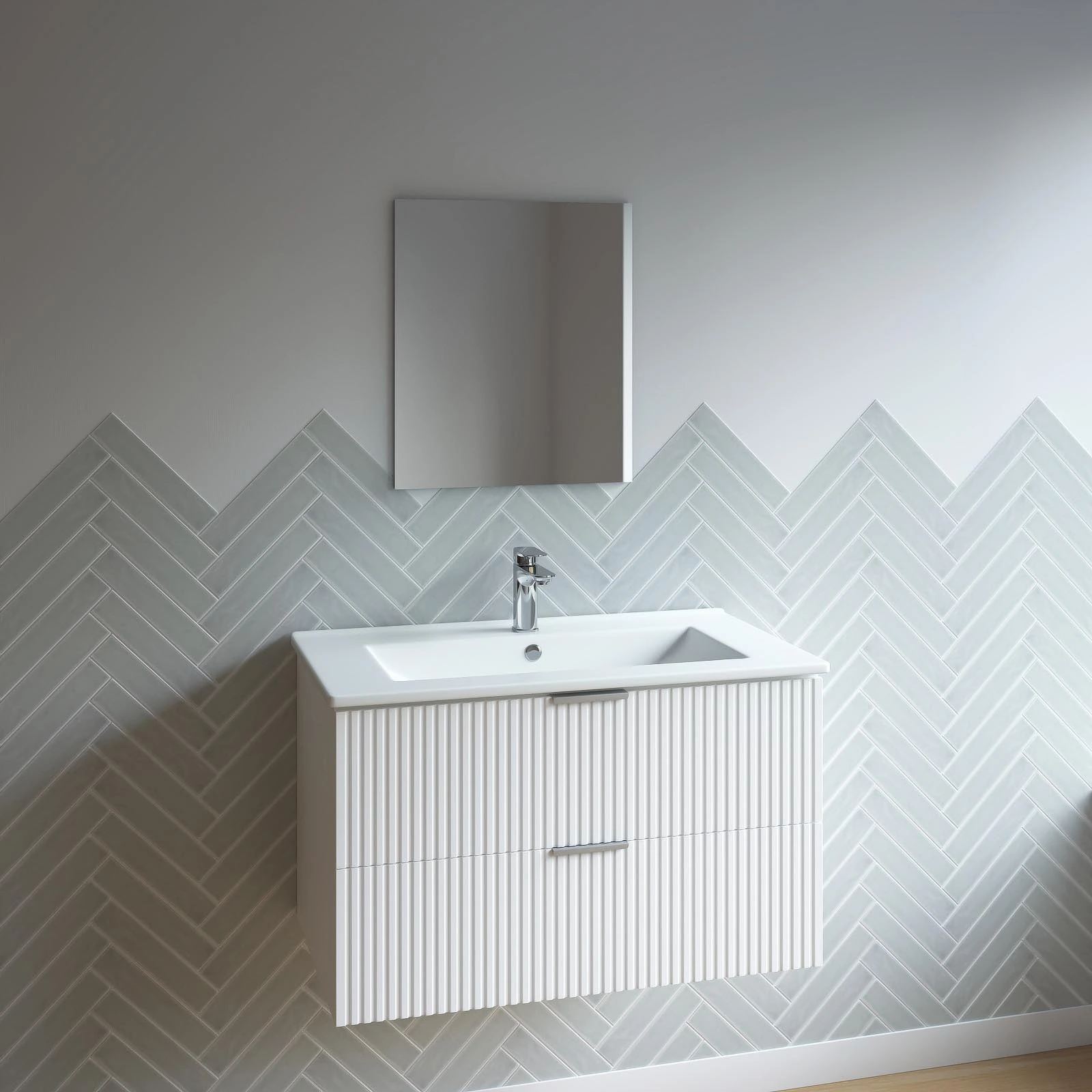 ONE BOX AMELIA WHITE 60 FSC + CERAMIC BASIN 60 + MIRROR 51x44 / ONE BOX AMELIA BLANC 60 FSC + VASQUE CERAMIQUE 60 + MIROIR 51x44