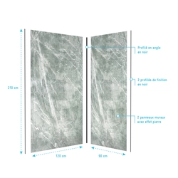 Pack 2 Panneaux muraux Artic Green 120+90x210cm + Profiles finition et angle noir - ICE GREEN 120