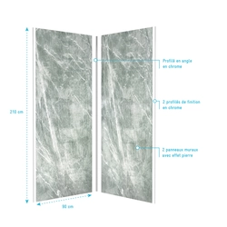 Pack 2 Panneaux muraux Artic Green 90x210cm + Profiles finition et angle chrome - ICE GREEN 90