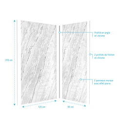 Pack 2 Panneaux muraux Ice Lunar 120+90x210cm + Profiles finition et angle chrome - ICE LUNAR 120