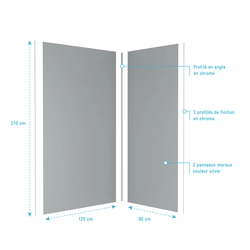 Pack 2 Panneaux muraux Silver 120+90x210cm + Profiles finition et angle chrome - WALL'IT