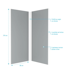 Pack 2 Panneaux muraux Silver 90x210cm + Profiles finition et angle chrome - WALL'IT