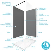 Pack 2 panneaux WALL'IT GRIS + paroi en verre trempé TRANSPARENT + receveur + barre de fixation