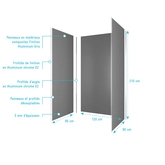 Pack 3 Panneaux Muraux en Aluminium Gris 90/120/90 x 210cm avec Profilés Finitions et Angles Chrome