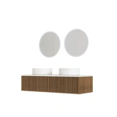 PACK FUJI CAISSON 120 + PLAN 120 BLANC CASSE + 2 VASQUES RONDES DIAM. 36 BLANCHES + 2 MIROIRS START LED CIRCLE 50