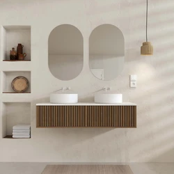 PACK FUJI CAISSON 120 + PLAN 120 BLANC CASSE + 2 VASQUES RONDES DIAM. 36 BLANCHES + 2 MIROIRS COCOON 50x80