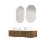 PACK FUJI CAISSON 120 + PLAN 120 BLANC CASSE + 2 VASQUES RONDES DIAM. 36 BLANCHES + 2 MIROIRS COCOON 50x80
