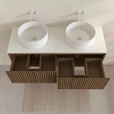 PACK FUJI CAISSON 120 + PLAN DE TOILETTE 120 BLANC CASSE + 2 VASQUES A POSER RONDES 36cm BLANC MAT