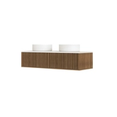 PACK FUJI CAISSON 120 + PLAN DE TOILETTE 120 BLANC CASSE + 2 VASQUES A POSER RONDES 36cm BLANC MAT