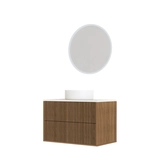 PACK FUJI CAISSON 60 + PLAN 60 BLANC CASSE + VASQUE RONDE DIAM. 36 BLANCHE + MIROIR START LED CIRCLE 60