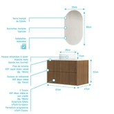 PACK FUJI CAISSON 60 + PLAN 60 BLANC CASSE + VASQUE RONDE DIAM. 36 BLANCHE + MIROIR COCOON 50x80