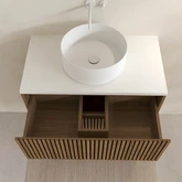 PACK FUJI CAISSON 60 + PLAN DE TOILETTE 60 BLANC CASSE + VASQUE A POSER RONDE 36cm BLANC MAT
