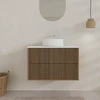 PACK FUJI CAISSON 60 + PLAN DE TOILETTE 60 BLANC CASSE + VASQUE A POSER RONDE 36cm BLANC MAT