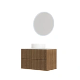 PACK FUJI CAISSON 80 + PLAN 80 BLANC CASSE + VASQUE RONDE DIAM. 36 BLANCHE + MIROIR START LED CIRCLE 70