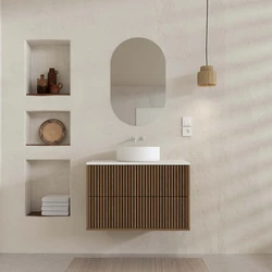 PACK FUJI CAISSON 80 + PLAN 80 BLANC CASSE + VASQUE RONDE DIAM. 36 BLANCHE + MIROIR COCOON 50x80