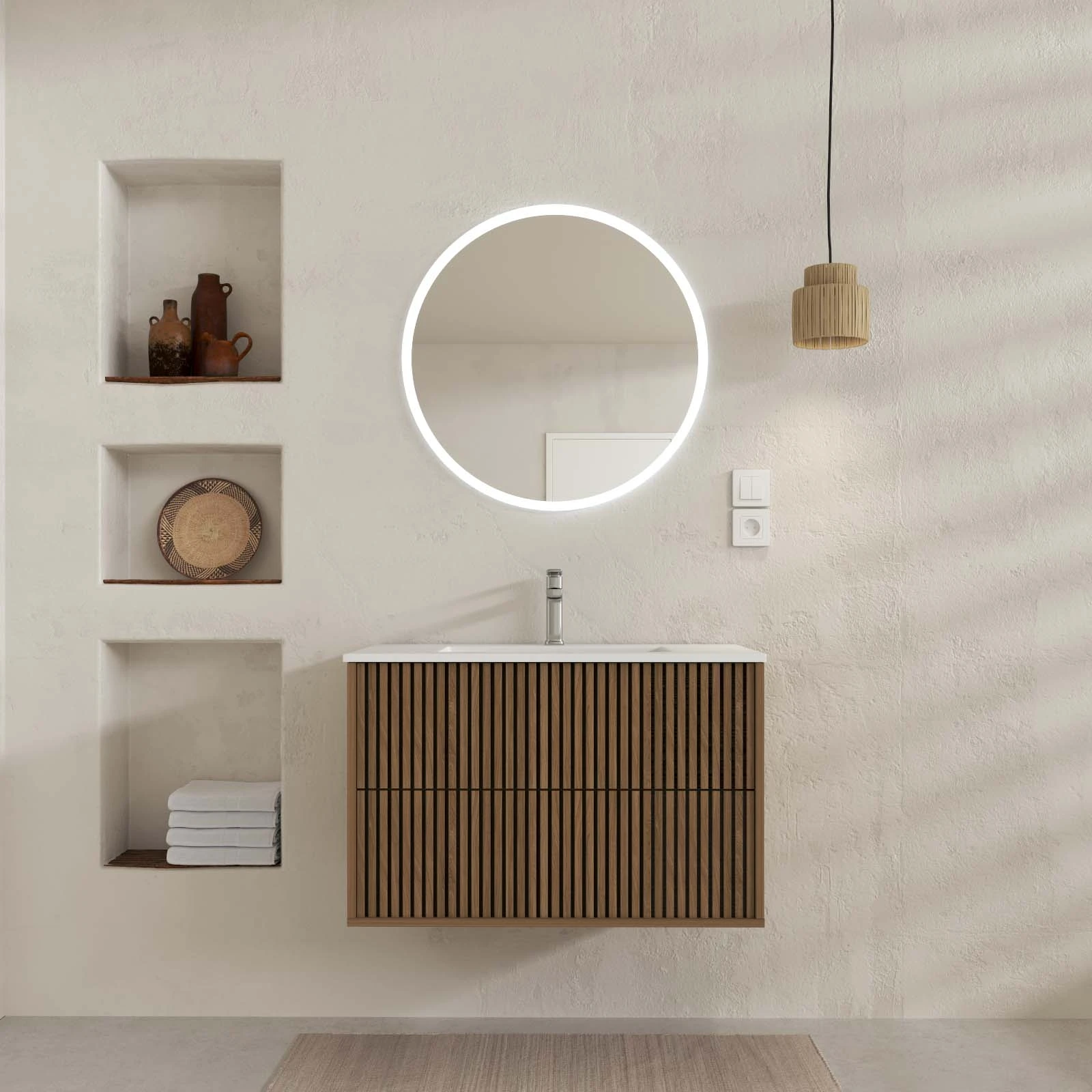 PACK FUJI CAISSON 80 + VASQUE 80 BLANC MAT + MIROIR START LED CIRCLE 70 PACK FUJI CAISSON 80 + VASQUE 80 BLANC MAT + MIROIR START LED CIRCLE 70