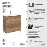 PACK JOTA 80CM CAISSON 3 TIROIRS BLANC MAT SUR PIEDS PEFC + VASQUE SUPRA CERAMIQUE BLANCHE 80