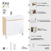 PACK KEY 60CM CAISSON 2 PORTES SUR PIEDS BOIS ET BLANC PEFC + VASQUE CERAMIQUE BLANCHE 60