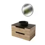 PACK LOFT 80 BOIS 2 TIROIRS + VASQUE DARK RONDE ∅36 CM + MIROIR LED ET NOIR START ROND ∅50