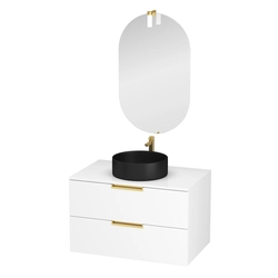 PACK LOFTY GOLD 80 BLANC / VASQUE RONDE NOIRE DIAMETRE 36 / MIROIR COCOON OVAL50x80 / APPLIQUE LED GOLD