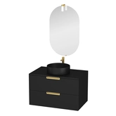 PACK LOFTY GOLD 80 NOIR / VASQUE RONDE NOIRE DIAMETRE 36 / MIROIR COCOON OVAL50x80 / APPLIQUE LED GOLD