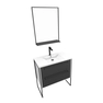 Pack meuble de salle de bain 80x50 Blanc - 2 tiroirs  + vasque resine blanche + miroir noir mat