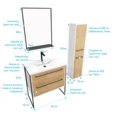 Pack meuble de salle de bain 80x50 cm - 2 tiroirs - vasque blanche + miroir noir mat + colonne