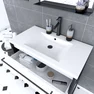 Pack meuble de salle de bain 80x50 cm - 2 tiroirs blanc - vasque blanche + miroir noir mat 