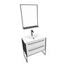Pack meuble de salle de bain 80x50 cm - 2 tiroirs blanc - vasque blanche + miroir noir mat 