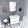 Pack meuble de salle de bain 80x50 cm - 2 tiroirs blanc - vasque blanche + miroir noir mat 