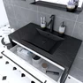 Pack Meuble de salle de bain 80x50 cm - 2 tiroirs - vasque résine noire effet pierre + miroir LED