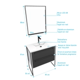 Pack meuble de salle de bain 80x50 cm Blanc - 2 tiroirs - vasque resine blanche - miroir LED