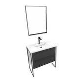 Pack meuble de salle de bain 80x50 cm Blanc - 2 tiroirs - vasque resine blanche - miroir LED