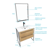 Pack meuble de salle de bain 80x50 cm Blanc - 2 tiroirs blanc - vasque blanche - miroir à led