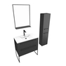 Pack meuble de salle de bain 80x50 cm Noir - 2 tiroirs - vasque blanche - miroir - colonne suspendu