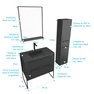 Pack meuble de salle de bain 80x50 cm Noir - 2 tiroirs - vasque noire - miroir - colonne suspendu