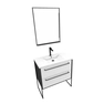 Pack meuble de salle de bain 80x50 cm NOIR MAT - 2 tiroirs blanc - vasque blanche + miroir LED