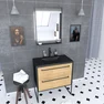 Pack meuble de salle de bain 80x50 cm Noir MAT - 2 tiroirs - vasque noir effet pierre - miroir LED