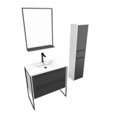 Pack meuble de salle de bain 80x50 cm NOIR - vasque résine blanche + miroir noir mat + colonne