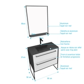 Pack Meuble de salle de bain 80x50cm - 2 tiroirs BLANC - vasque résine noire effet pierre - miroir