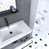Pack meuble de salle de bain 80x50cm Blanc - 2 tiroirs blanc - vasque blanche + miroir noir mat