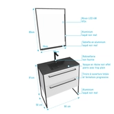 Pack meuble de salle de bain 80x50cm Blanc - 2 tiroirs - vasque resine noire effet pierre - miroir