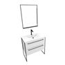 Pack meuble de salle de bain 80x50cm Blanc - 2 tiroirs - vasque blanche et miroir noir mat