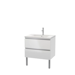 Pack Meuble de salle de bains 80cm Blanc Laqué à tiroirs et Vasque en résine Blanche - NATURA MOOD