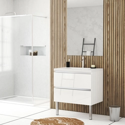 Pack Meuble de salle de bains 80cm Blanc Laqué à tiroirs et Vasque en résine Blanche - NATURA MOOD